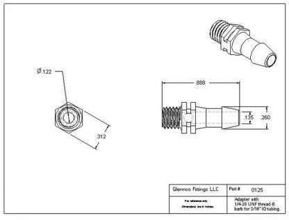 012502 (Adapters - Thread: 1/4"-28 UNF  Barb: 3/16"  Material: Black Nylon)