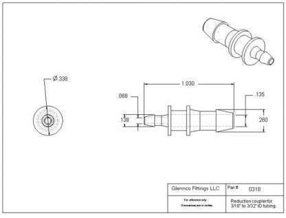 031805 (Reduction Barb Couplers - Barb1: 3/16"  Barb2: 3/32"  Material: Polypropylene)