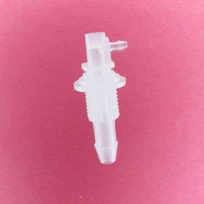 1338205 (Reduction Barbed Bulkhead Elbows - Thread: 1/4 NPSM  Barb1: 1/4"  Barb2: 3/32"  Material: Polypropylene)