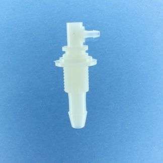 1338207 (Reduction Barbed Bulkhead Elbows - Thread: 1/4 NPSM  Barb1: 1/4"  Barb2: 3/32"  Material: Natural Nylon)
